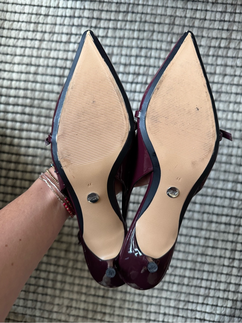 Zara Burgundy Patent Pointed-Toe Slingback Kitten Heels - Picture 8 of 15